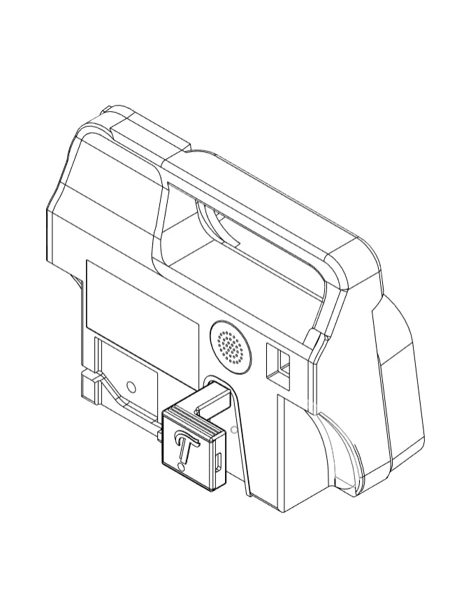 Engineering line drawing of the back side of an Omni pump with a USB-C Charging adapter